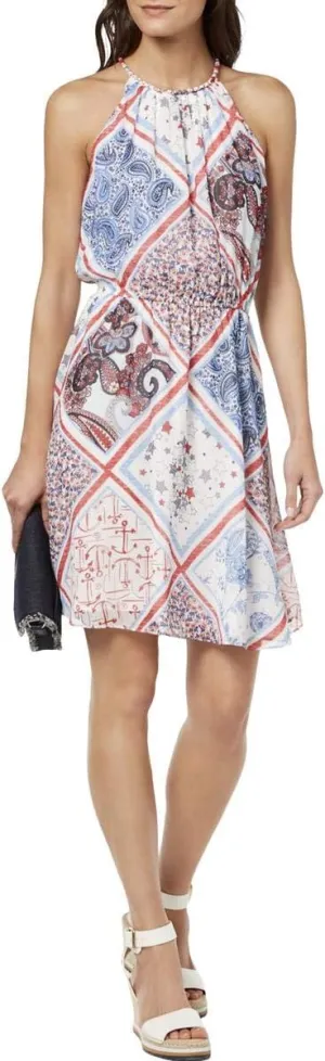 Tommy Hilfiger Women's Halter Patchwork Print Mini Chiffon Dress