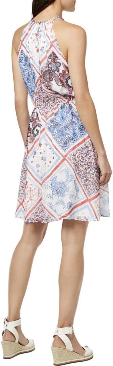 Tommy Hilfiger Women's Halter Patchwork Print Mini Chiffon Dress