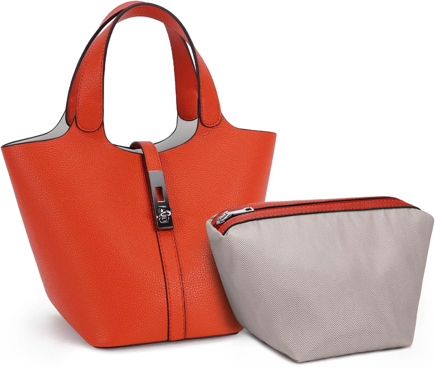 Top Handle Bag for Women Vegan Leather Bucket Bag for Women Shoulder Purse Satchel with Detachable Small Purse