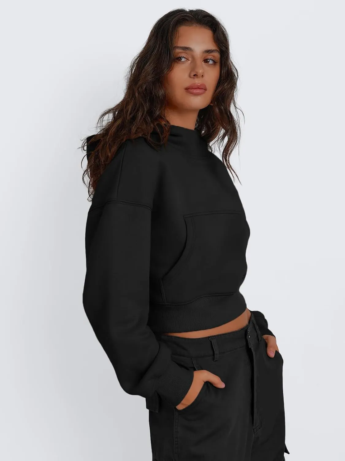 Trendy Queen Womens Cropped Hoodie Long Sleeve Sweatshirts Fall Fashion 2024 Casual Y2k Outfits Winter Clothes