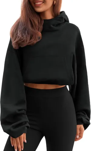 Trendy Queen Womens Cropped Hoodie Long Sleeve Sweatshirts Fall Fashion 2024 Casual Y2k Outfits Winter Clothes