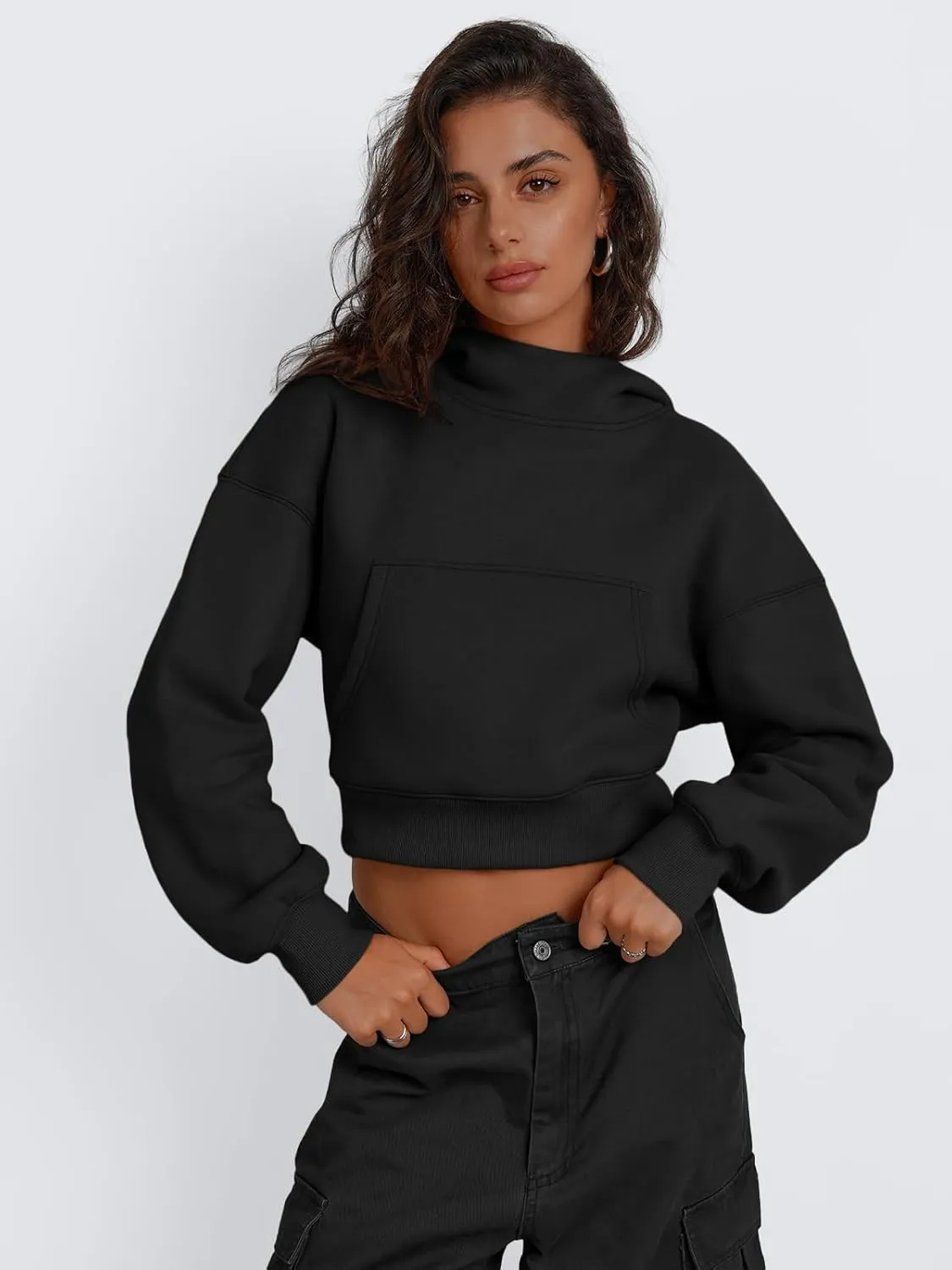 Trendy Queen Womens Cropped Hoodie Long Sleeve Sweatshirts Fall Fashion 2024 Casual Y2k Outfits Winter Clothes
