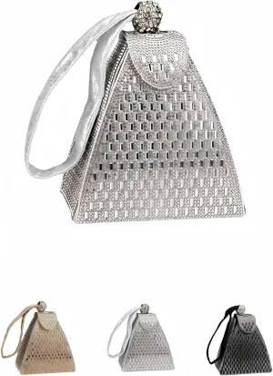 Triangle Crystal Evening Clutch Purse - Rhinestone Handle Party Handbag, Elegant for Night Events