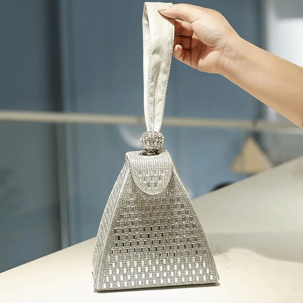 Triangle Crystal Evening Clutch Purse - Rhinestone Handle Party Handbag, Elegant for Night Events