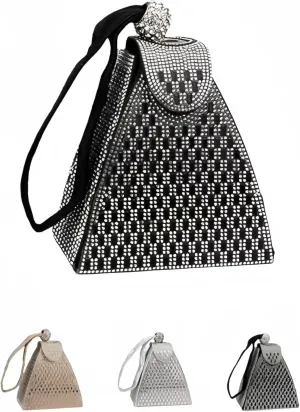 Triangle Crystal Evening Clutch Purse - Rhinestone Handle Party Handbag, Elegant for Night Events