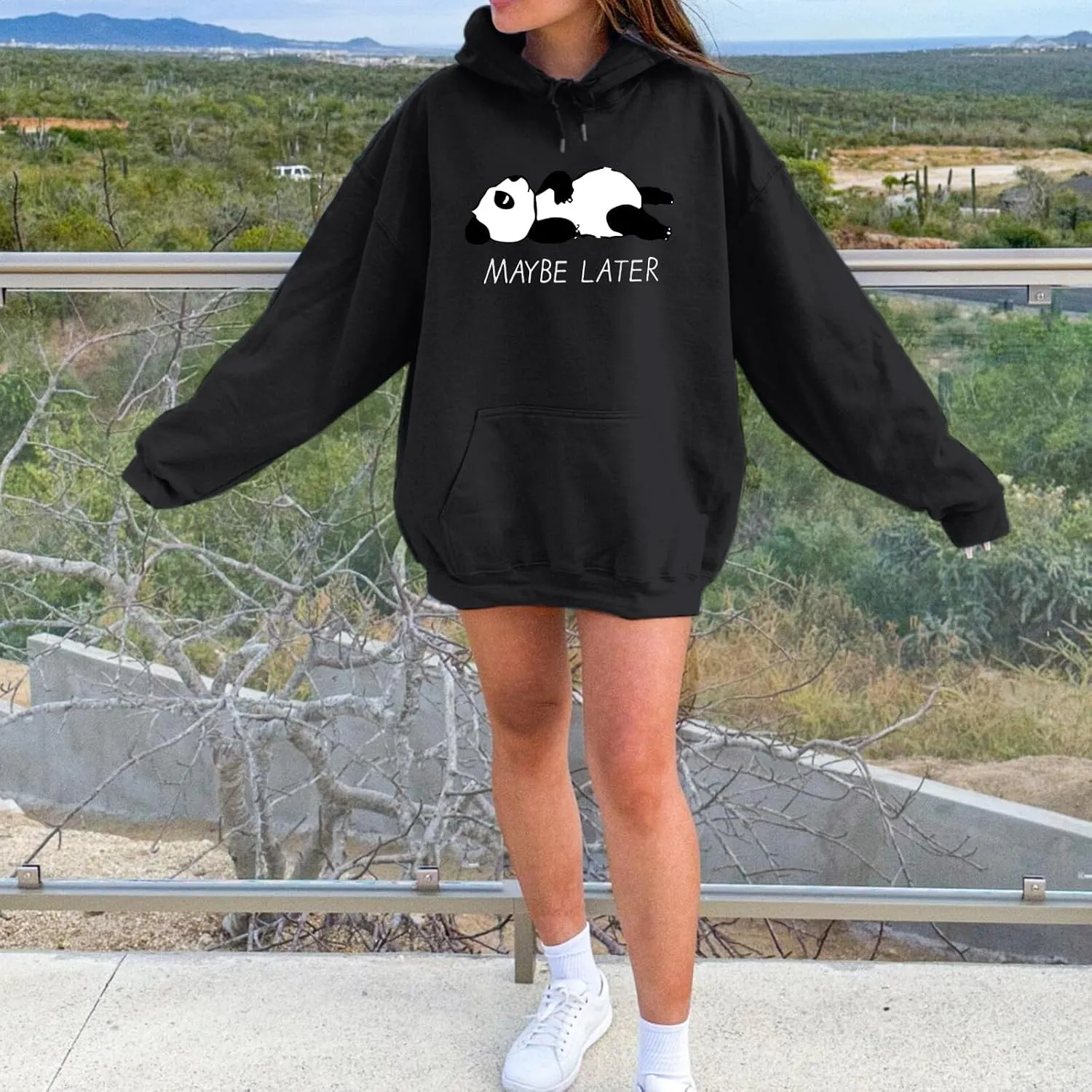 Tuislay Cute Panda Graphic Hoodie For Teen Girls Preppy Kawaii Hoodies Womens Sweatshirts Oversized Fleece Hooded Pullover