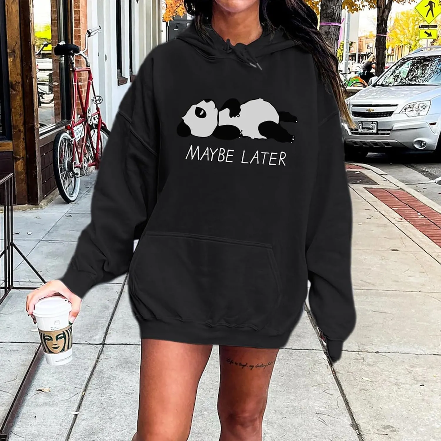 Tuislay Cute Panda Graphic Hoodie For Teen Girls Preppy Kawaii Hoodies Womens Sweatshirts Oversized Fleece Hooded Pullover