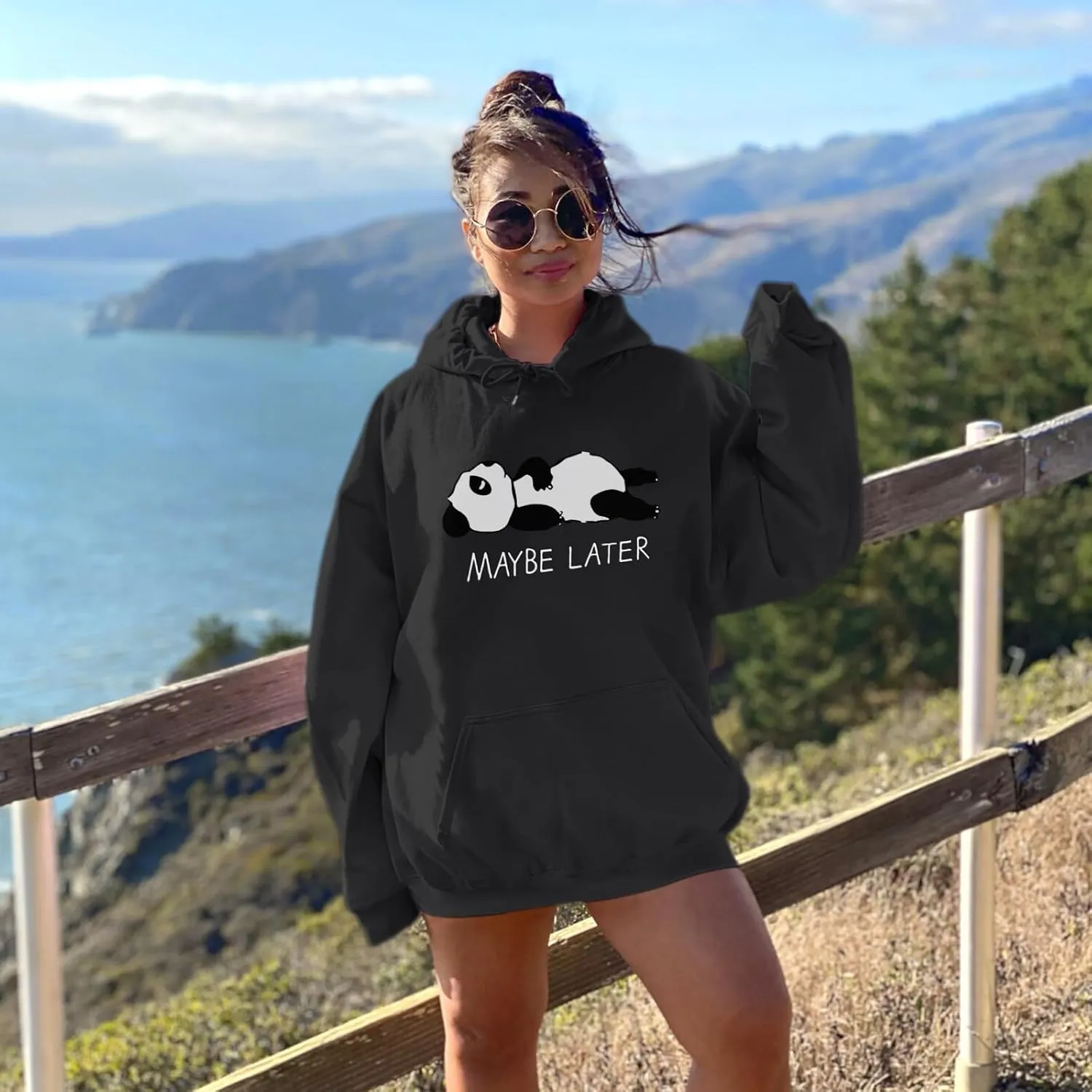 Tuislay Cute Panda Graphic Hoodie For Teen Girls Preppy Kawaii Hoodies Womens Sweatshirts Oversized Fleece Hooded Pullover