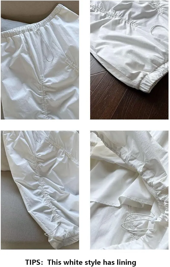 utcoco Women Casual Baggy Drawstring Parachute Skirt Lightweight Comfy Shirried Cargo Maxi Long Skirts with Pockets