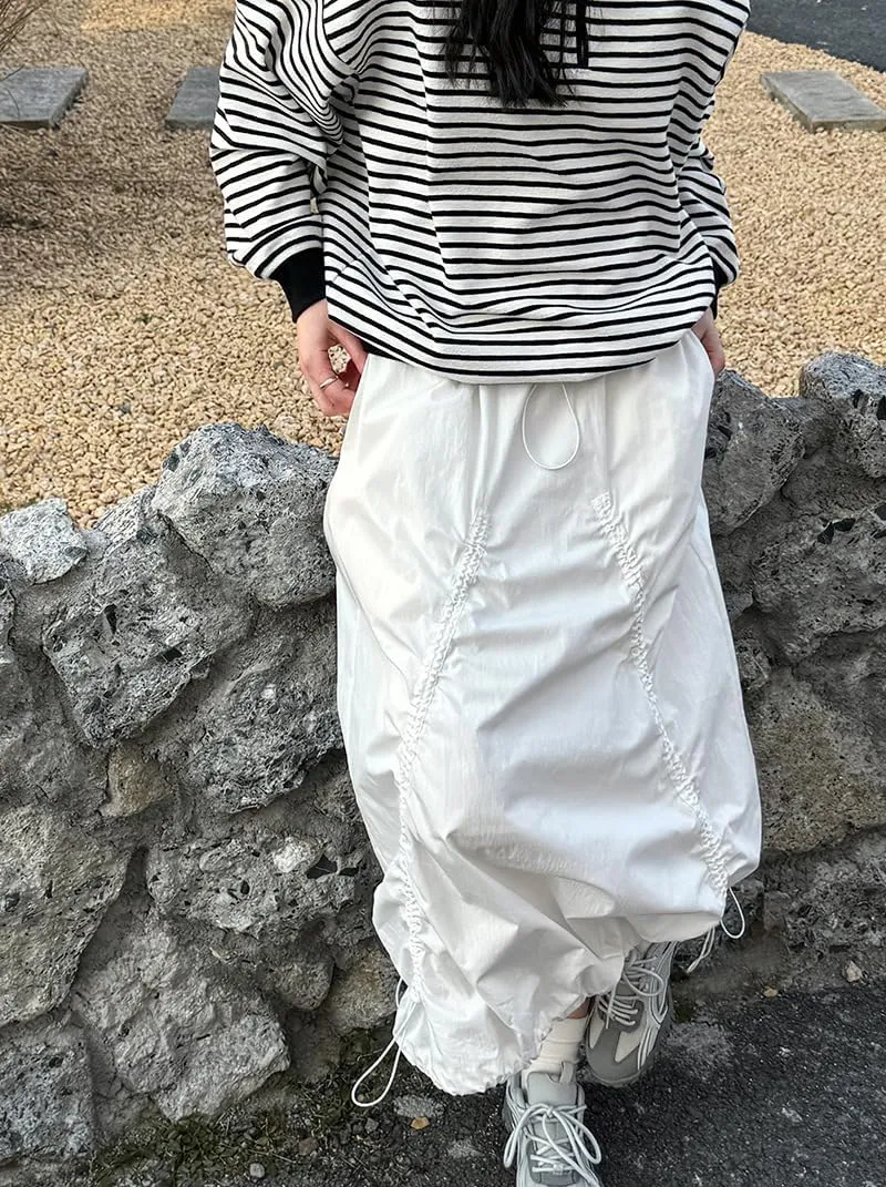 utcoco Women Casual Baggy Drawstring Parachute Skirt Lightweight Comfy Shirried Cargo Maxi Long Skirts with Pockets