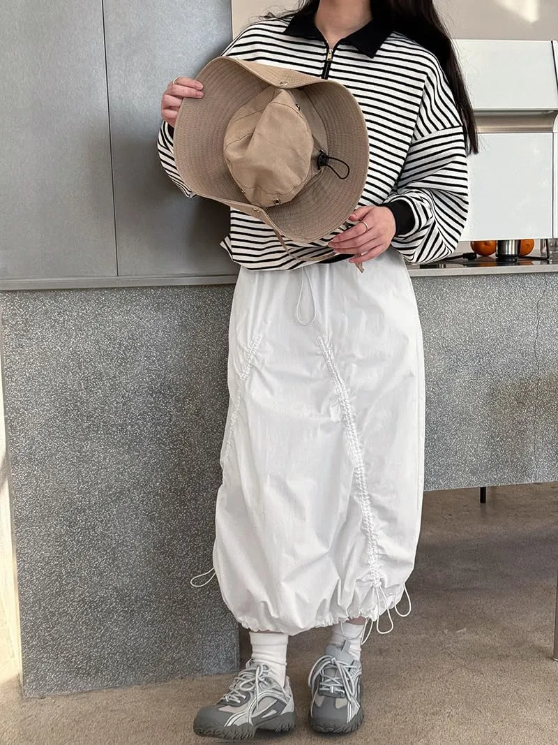 utcoco Women Casual Baggy Drawstring Parachute Skirt Lightweight Comfy Shirried Cargo Maxi Long Skirts with Pockets