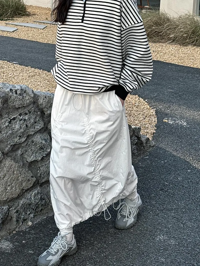 utcoco Women Casual Baggy Drawstring Parachute Skirt Lightweight Comfy Shirried Cargo Maxi Long Skirts with Pockets