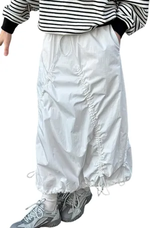 utcoco Women Casual Baggy Drawstring Parachute Skirt Lightweight Comfy Shirried Cargo Maxi Long Skirts with Pockets