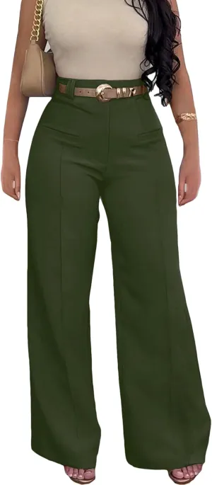 Vakkest Women High Waist Wide Leg Pants Casual Loose Palazzo Long Slacks Business Work Office Trousers with Pockets