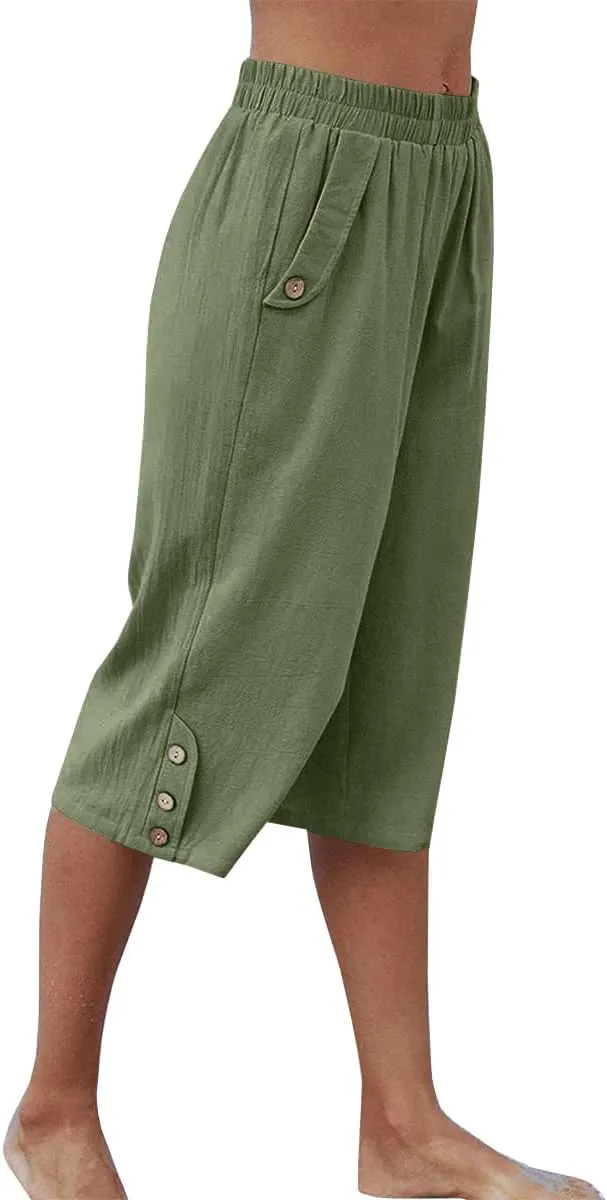 Veatzaer Women's Elastic Waist 3/4 Capri Harem Pants with Pockets Casual Loose Solid Yoga Trousers S-XXL