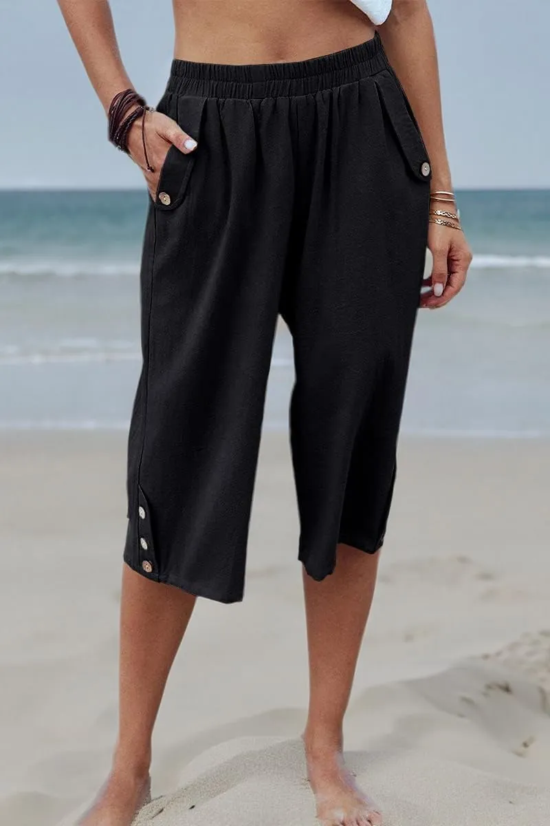 Veatzaer Women's Elastic Waist 3/4 Capri Harem Pants with Pockets Casual Loose Solid Yoga Trousers S-XXL