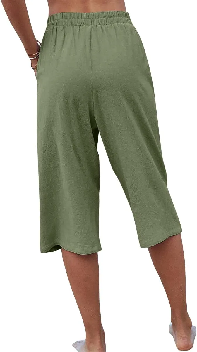 Veatzaer Women's Elastic Waist 3/4 Capri Harem Pants with Pockets Casual Loose Solid Yoga Trousers S-XXL