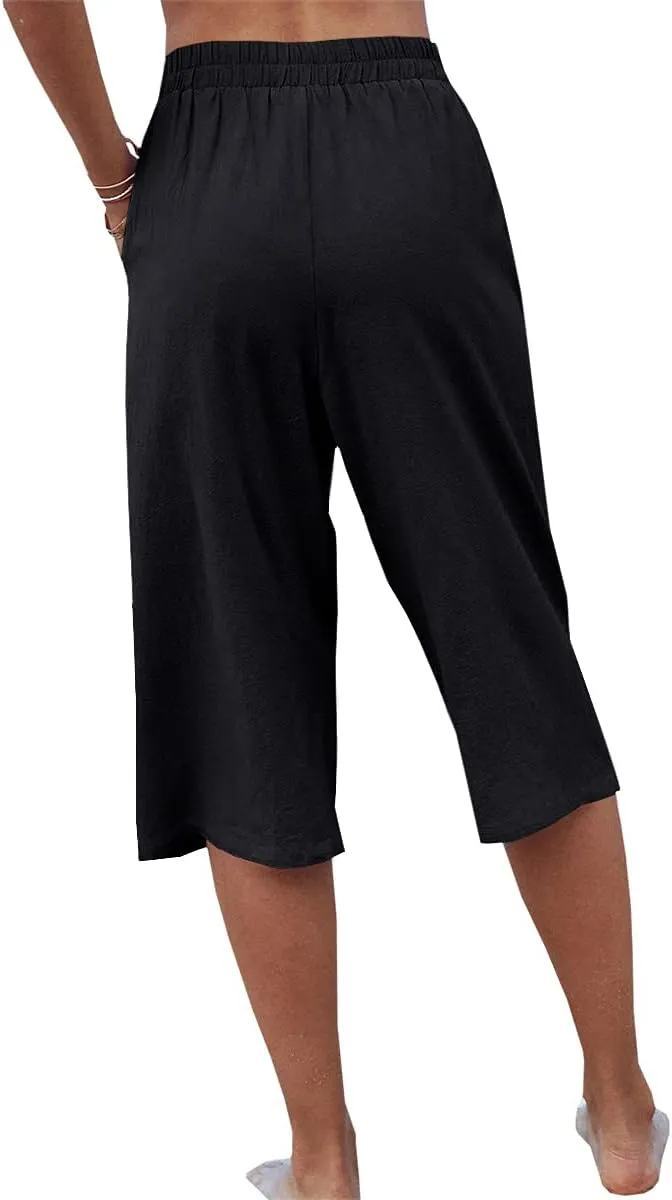 Veatzaer Women's Elastic Waist 3/4 Capri Harem Pants with Pockets Casual Loose Solid Yoga Trousers S-XXL