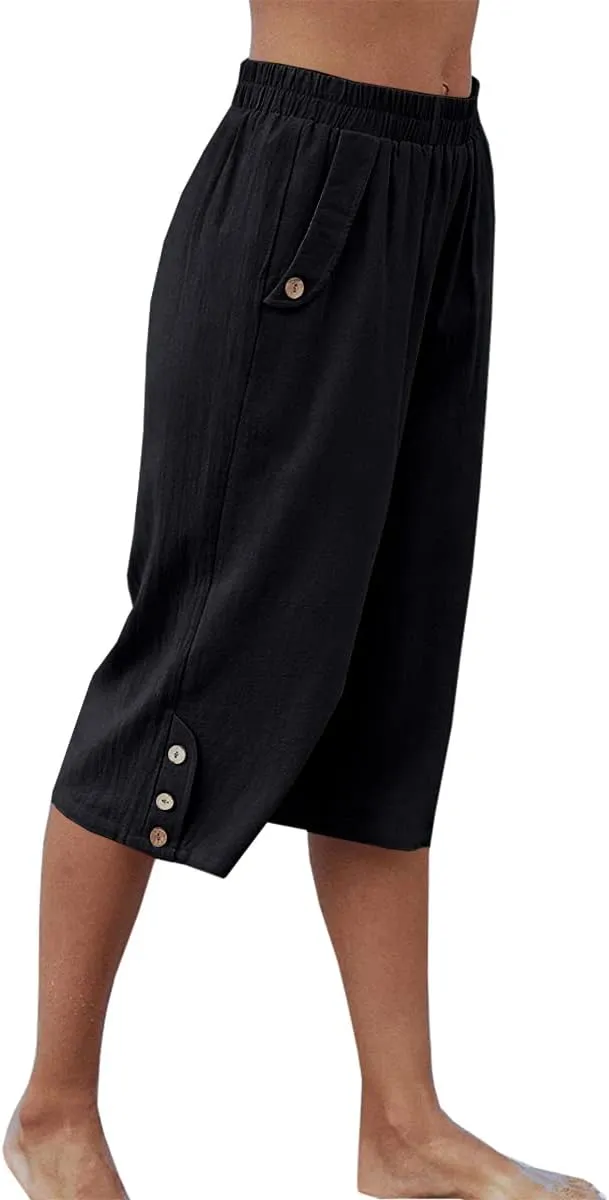 Veatzaer Women's Elastic Waist 3/4 Capri Harem Pants with Pockets Casual Loose Solid Yoga Trousers S-XXL