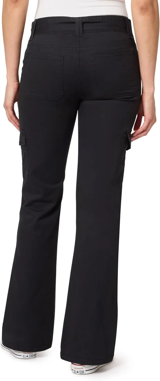 WallFlower Women's Feisty Curvy Cargo Flare Low Rise Belted Insta Stretch Juniors Pants (Standard and Plus)