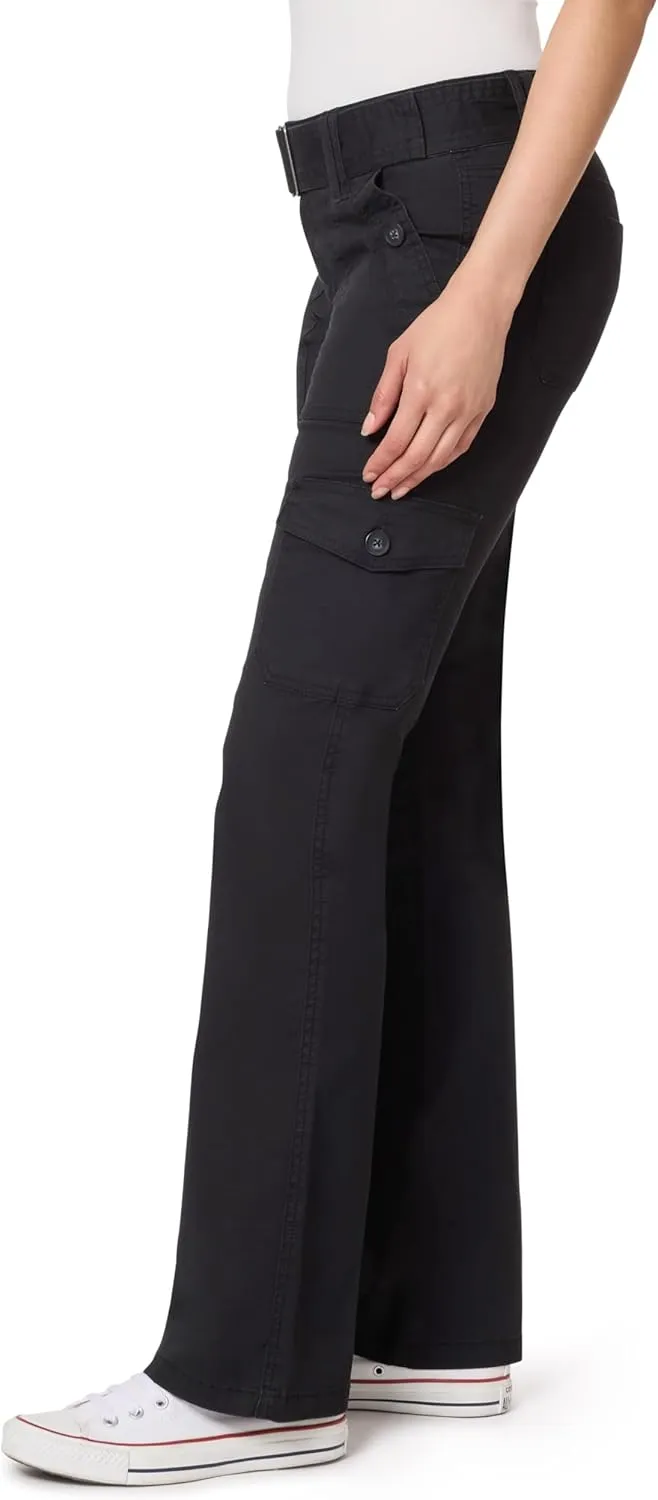 WallFlower Women's Feisty Curvy Cargo Flare Low Rise Belted Insta Stretch Juniors Pants (Standard and Plus)