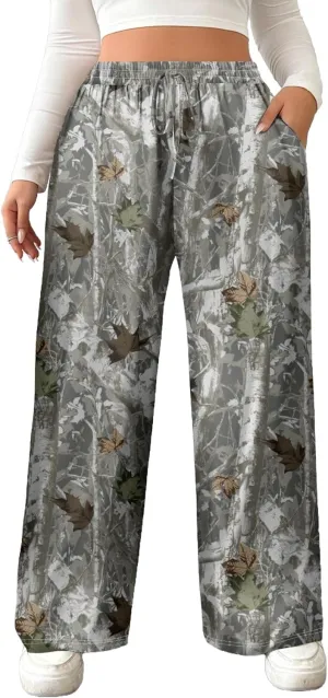WDIRARA Women's Plus Size Leopard Print Pants Elastic High Waist Trousers with Pockets
