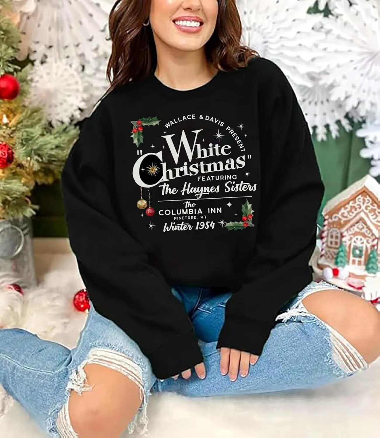 White Christmas Sweatshirt for Women Christmas Sweatshirt White Christmas Movie Sweatshirt Xmas Holiday Pullover