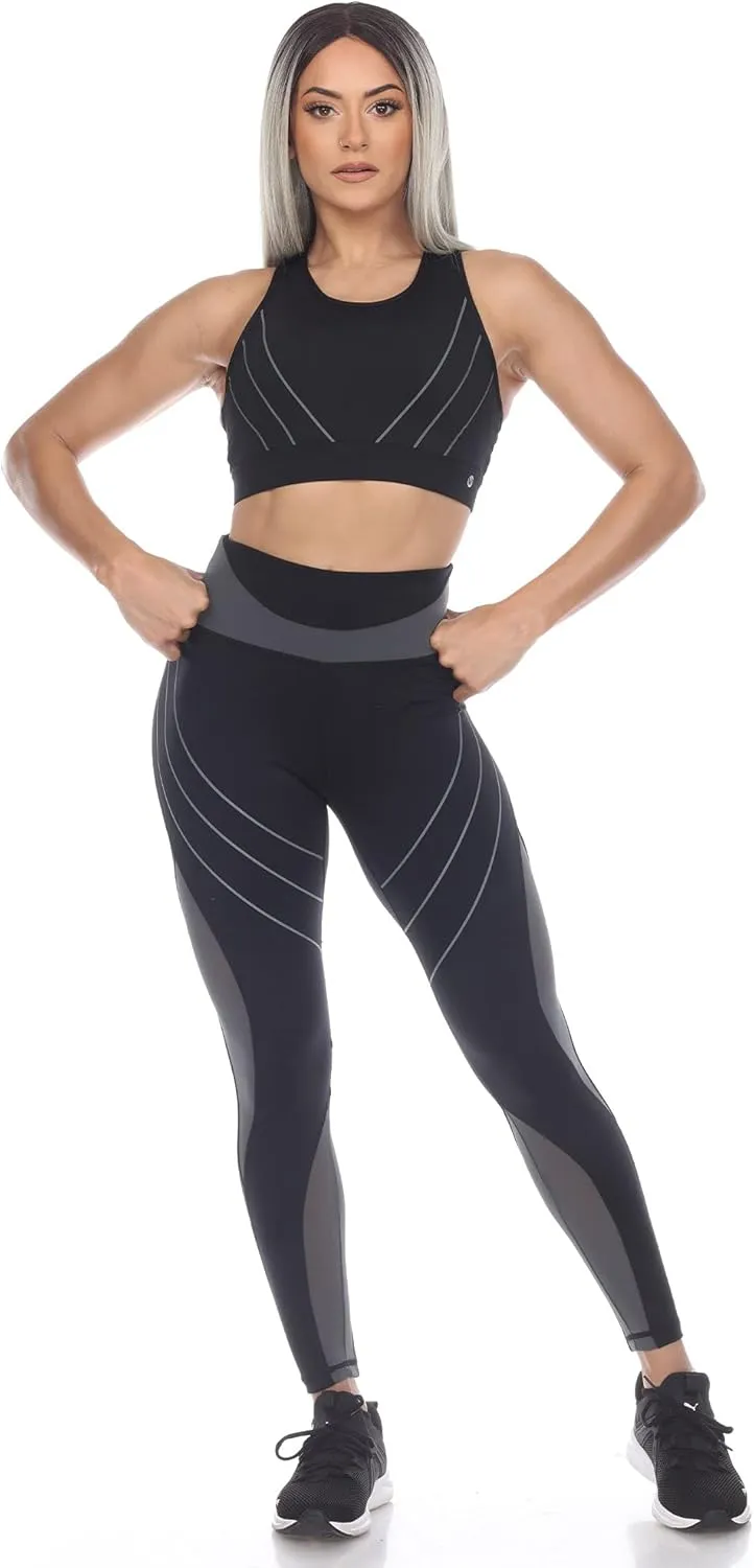 white mark Women's High Waist Contour Striped Active Leggings