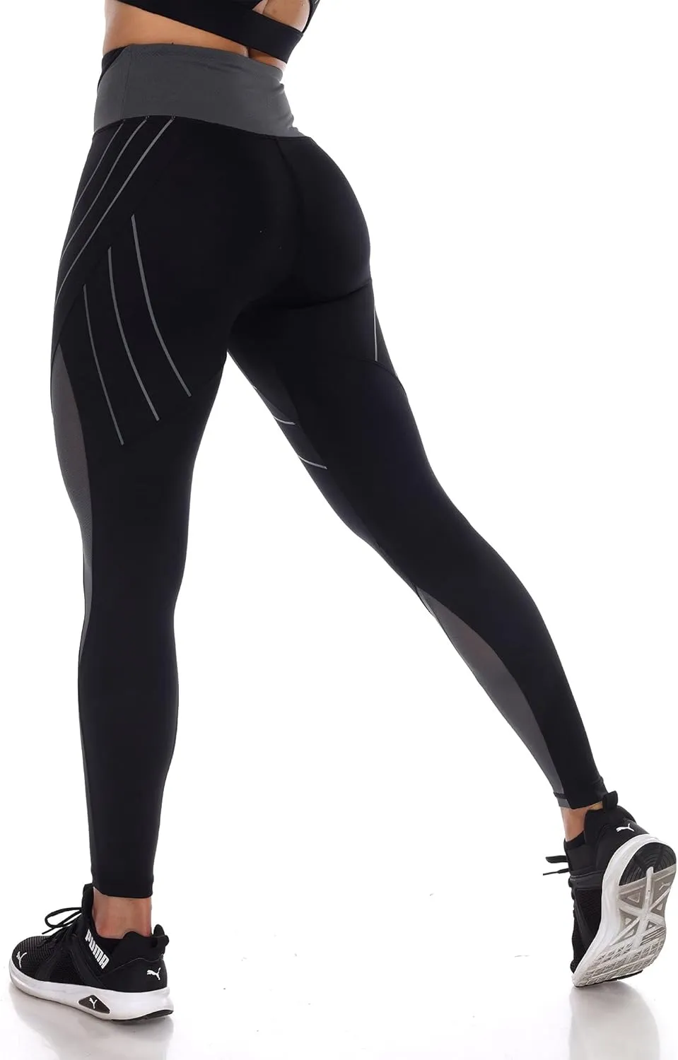 white mark Women's High Waist Contour Striped Active Leggings
