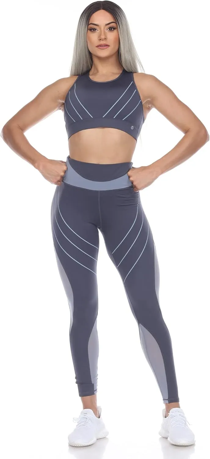 white mark Women's High Waist Contour Striped Active Leggings