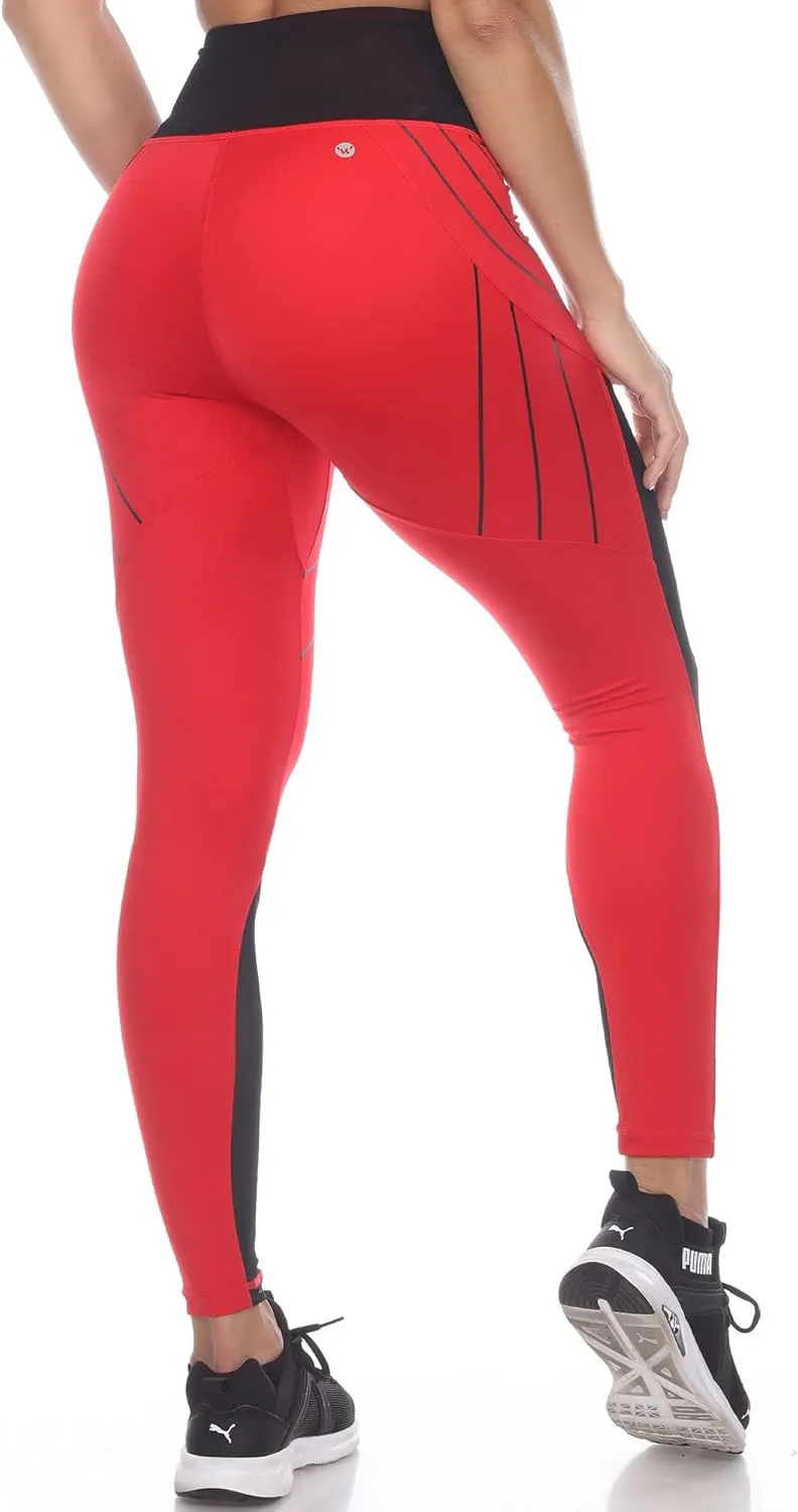 white mark Women's High Waist Contour Striped Active Leggings