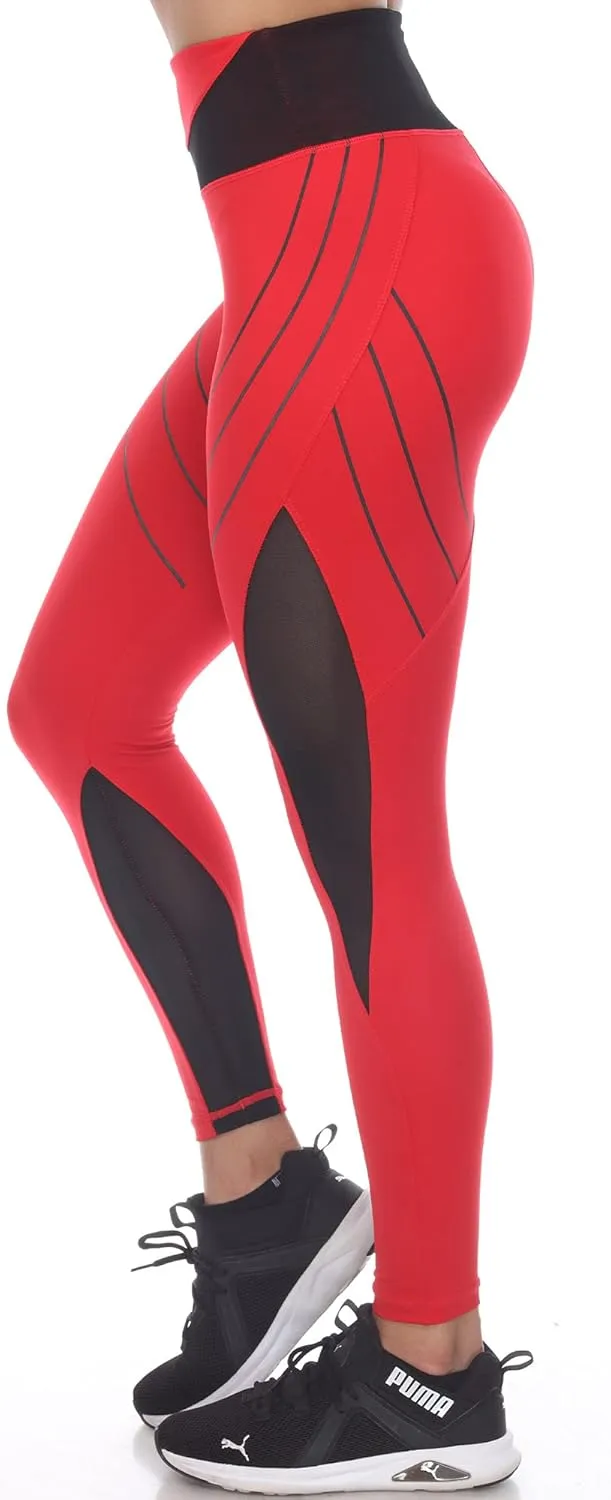 white mark Women's High Waist Contour Striped Active Leggings