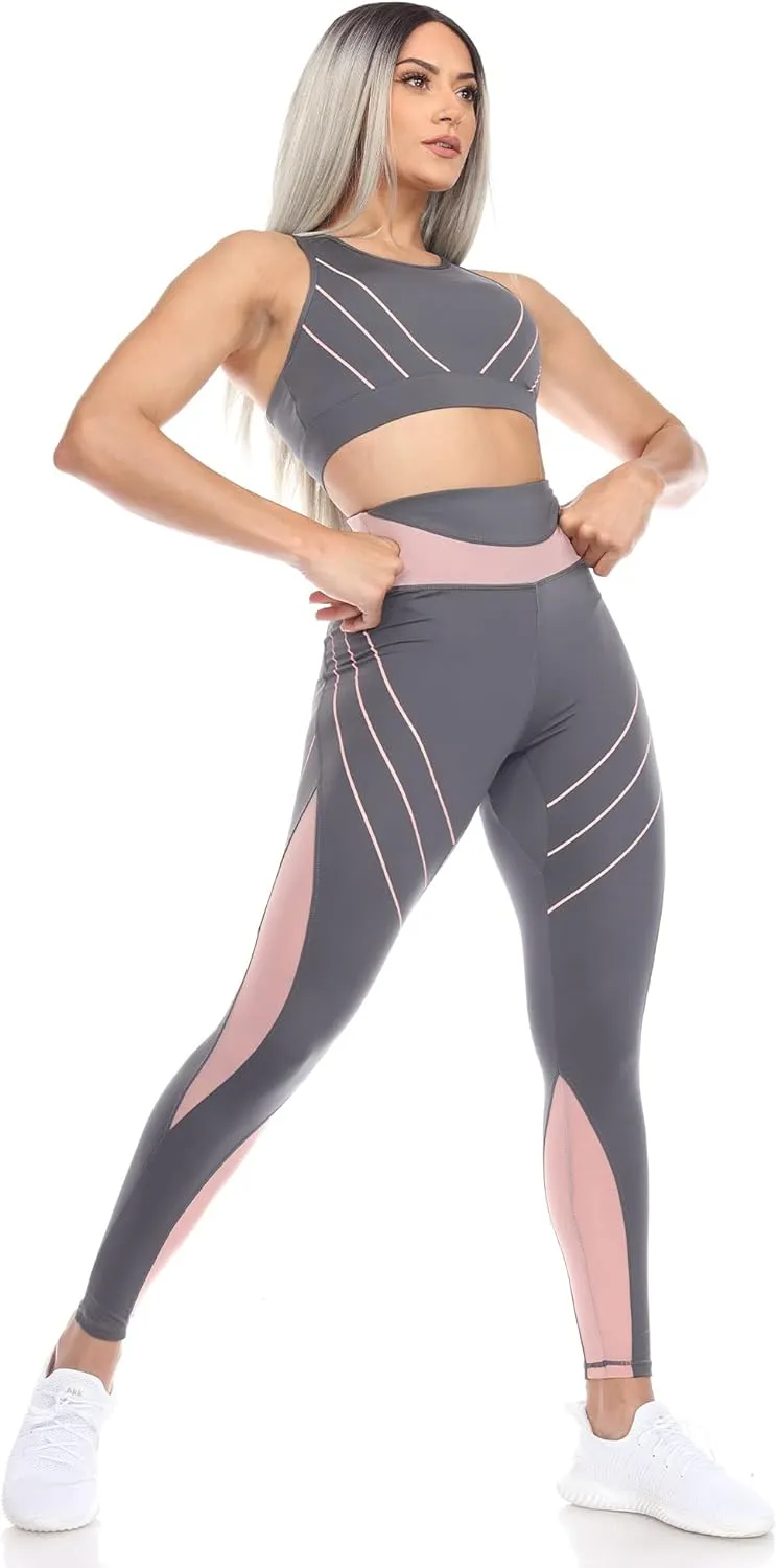 white mark Women's High Waist Contour Striped Active Leggings