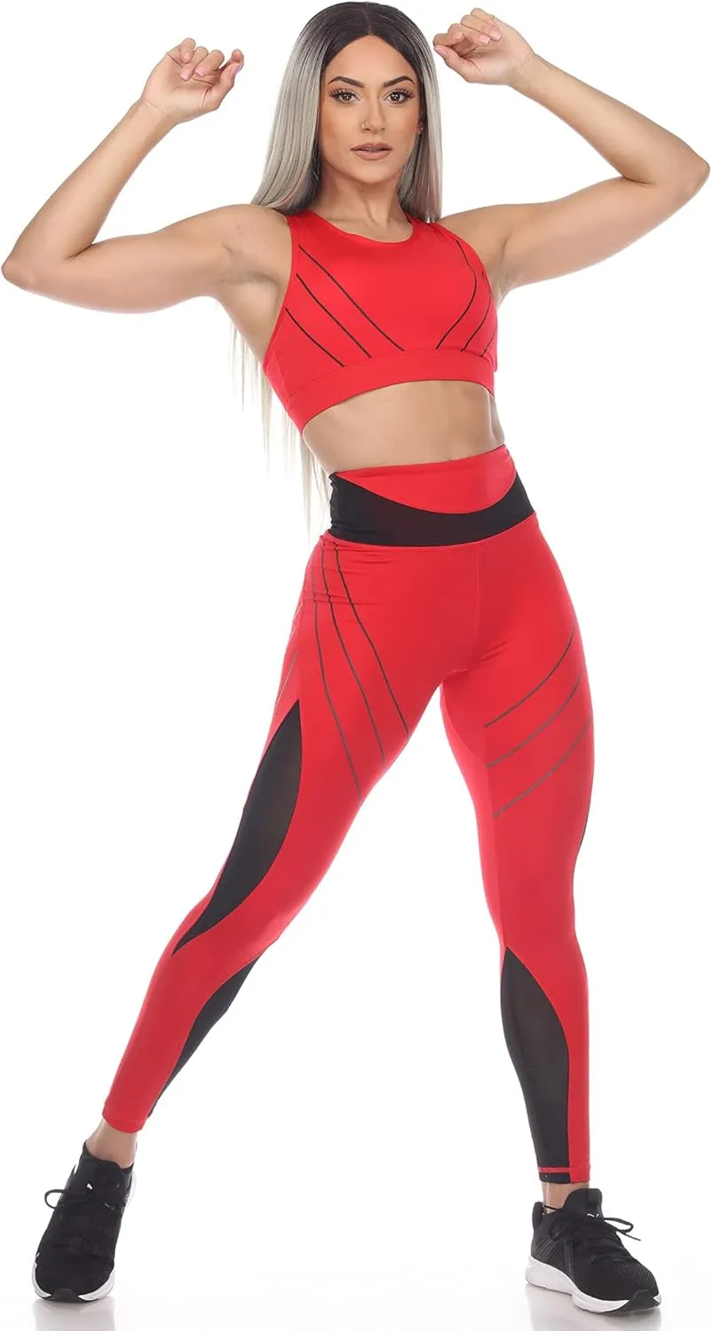 white mark Women's High Waist Contour Striped Active Leggings