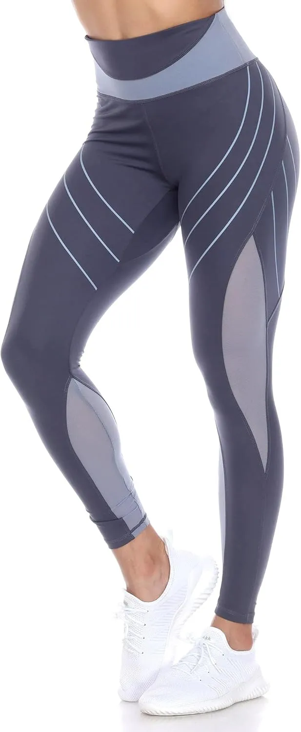 white mark Women's High Waist Contour Striped Active Leggings