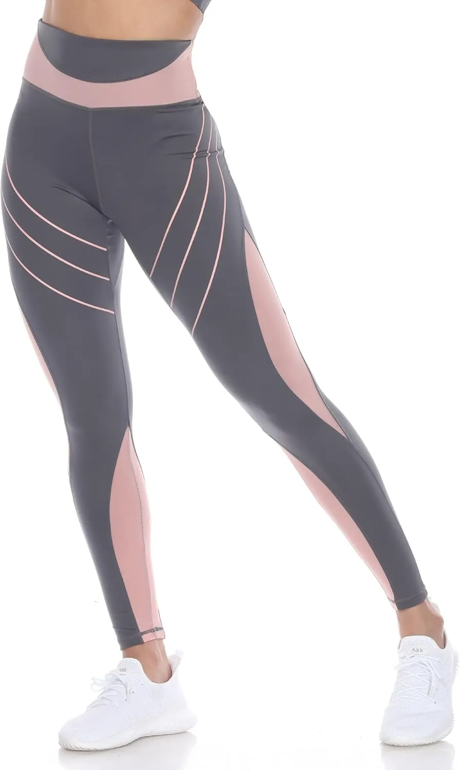 white mark Women's High Waist Contour Striped Active Leggings