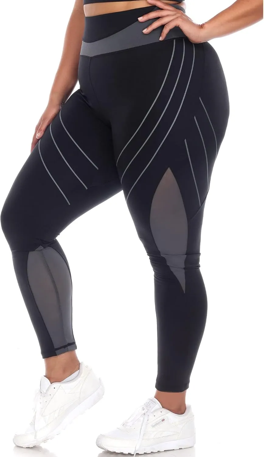 white mark Women's Plus Size High Waist Contour Striped Active Leggings