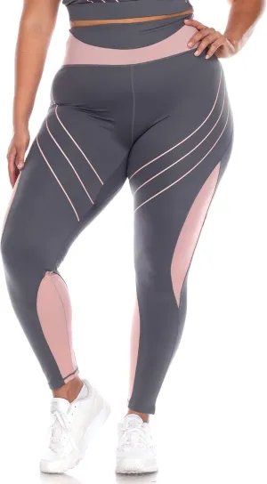 white mark Women's Plus Size High Waist Contour Striped Active Leggings