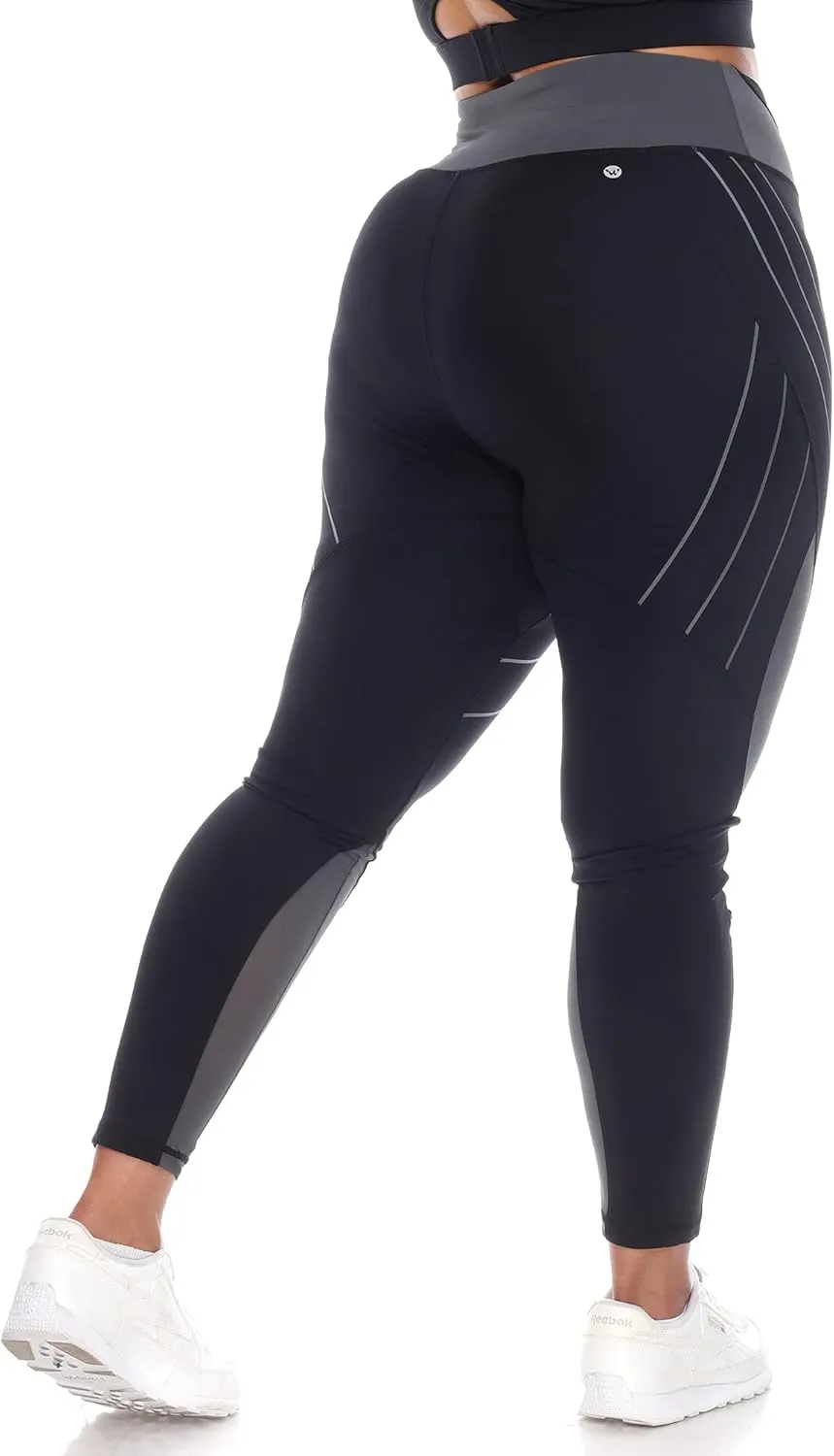 white mark Women's Plus Size High Waist Contour Striped Active Leggings