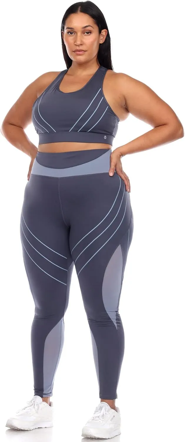 white mark Women's Plus Size High Waist Contour Striped Active Leggings