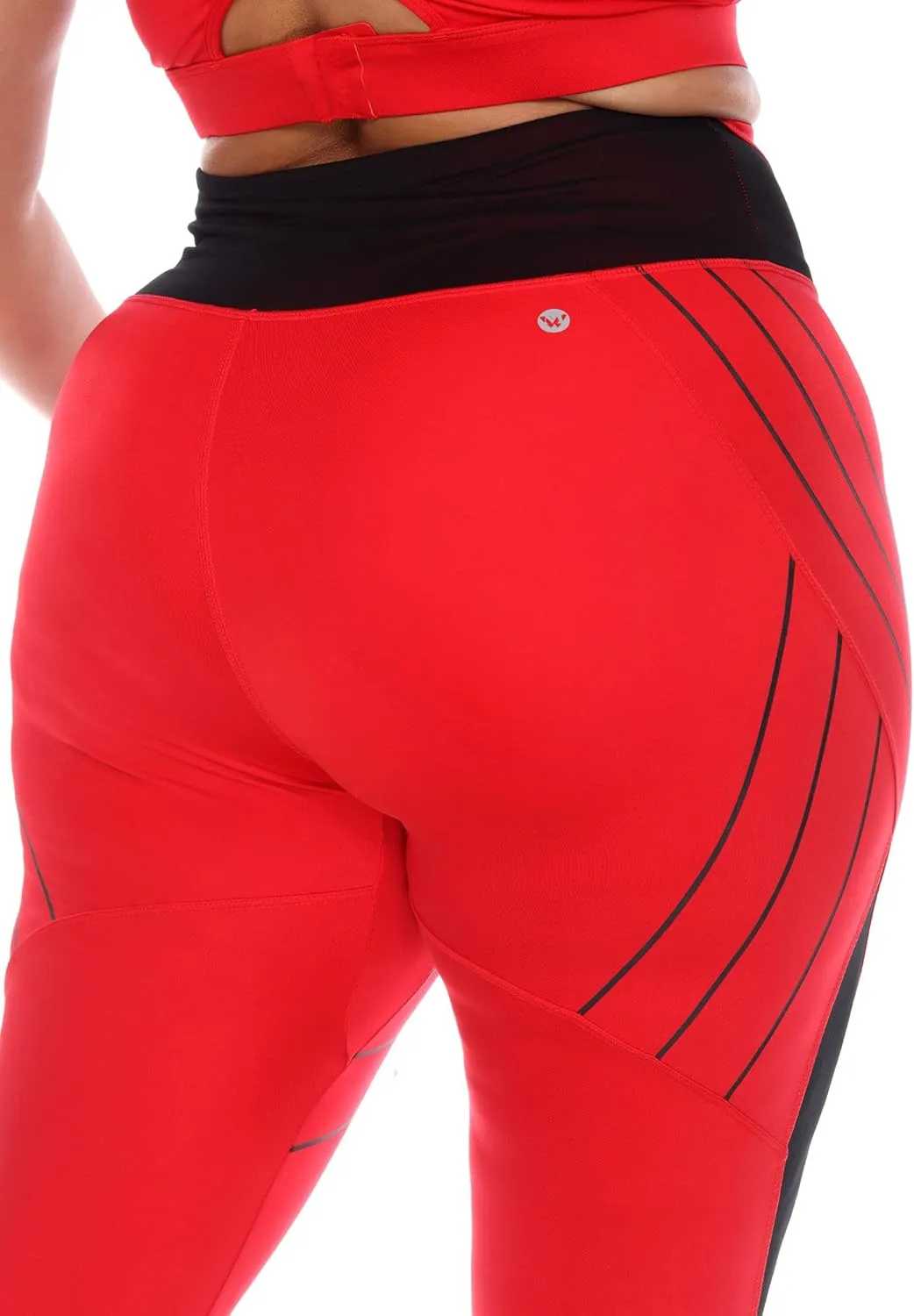 white mark Women's Plus Size High Waist Contour Striped Active Leggings