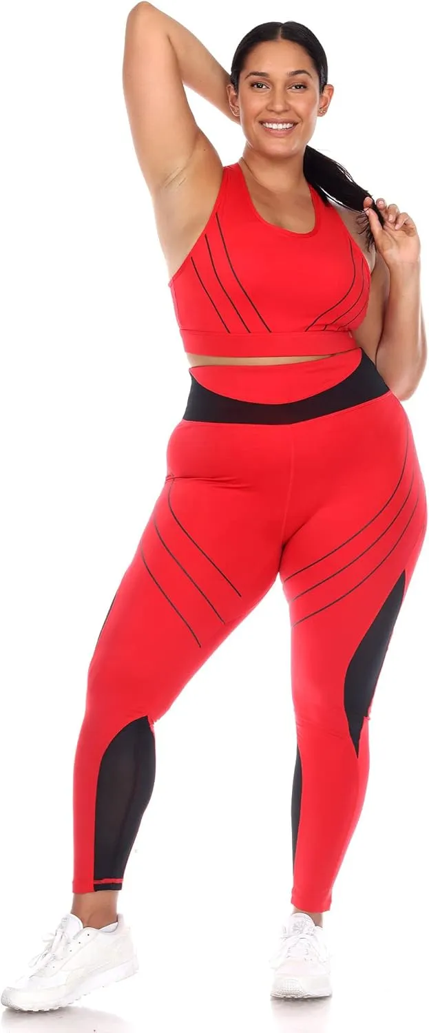 white mark Women's Plus Size High Waist Contour Striped Active Leggings