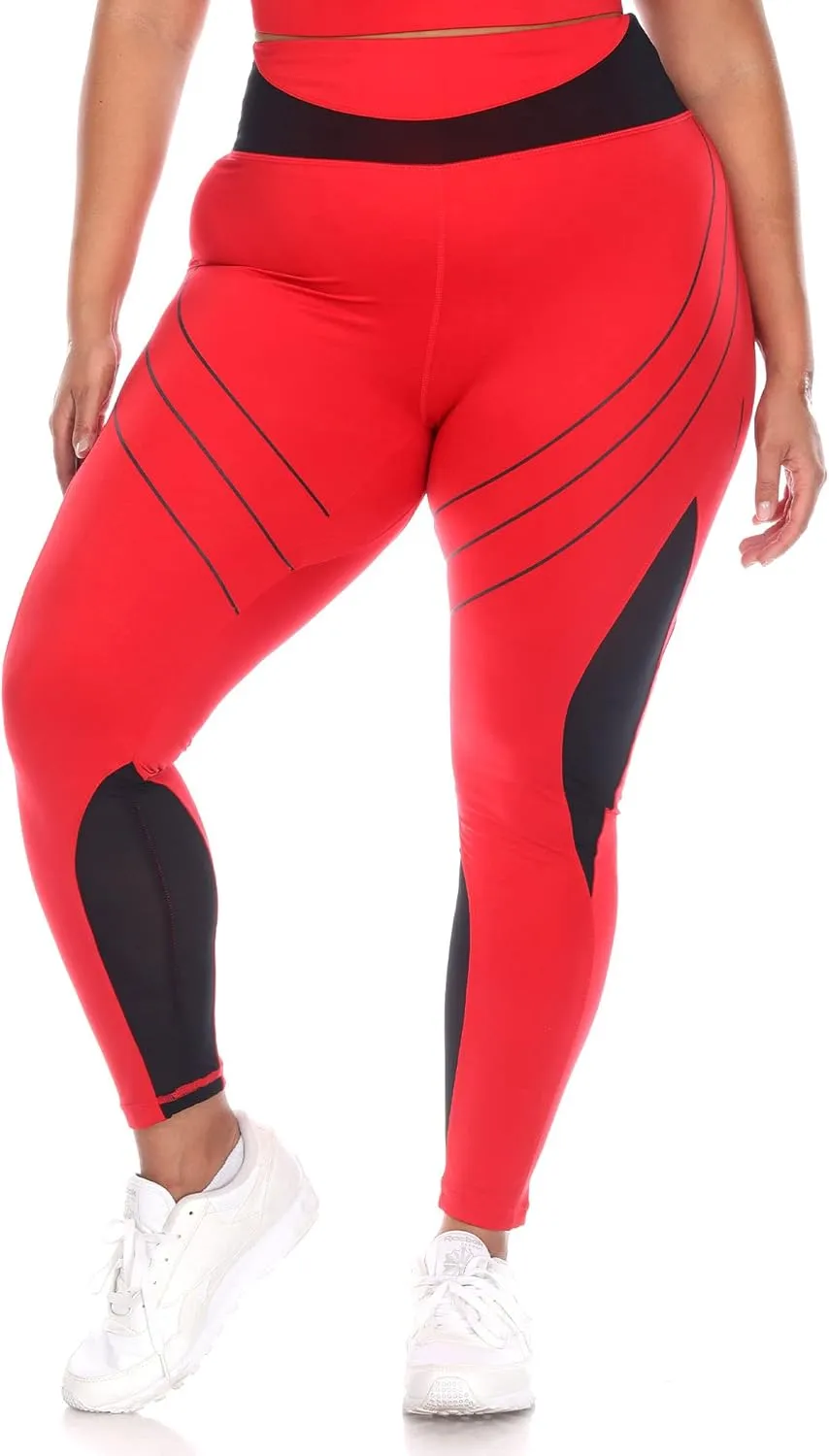 white mark Women's Plus Size High Waist Contour Striped Active Leggings