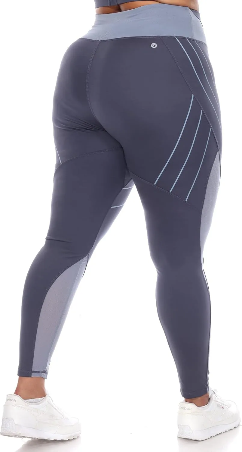 white mark Women's Plus Size High Waist Contour Striped Active Leggings