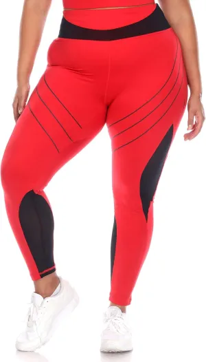 white mark Women's Plus Size High Waist Contour Striped Active Leggings