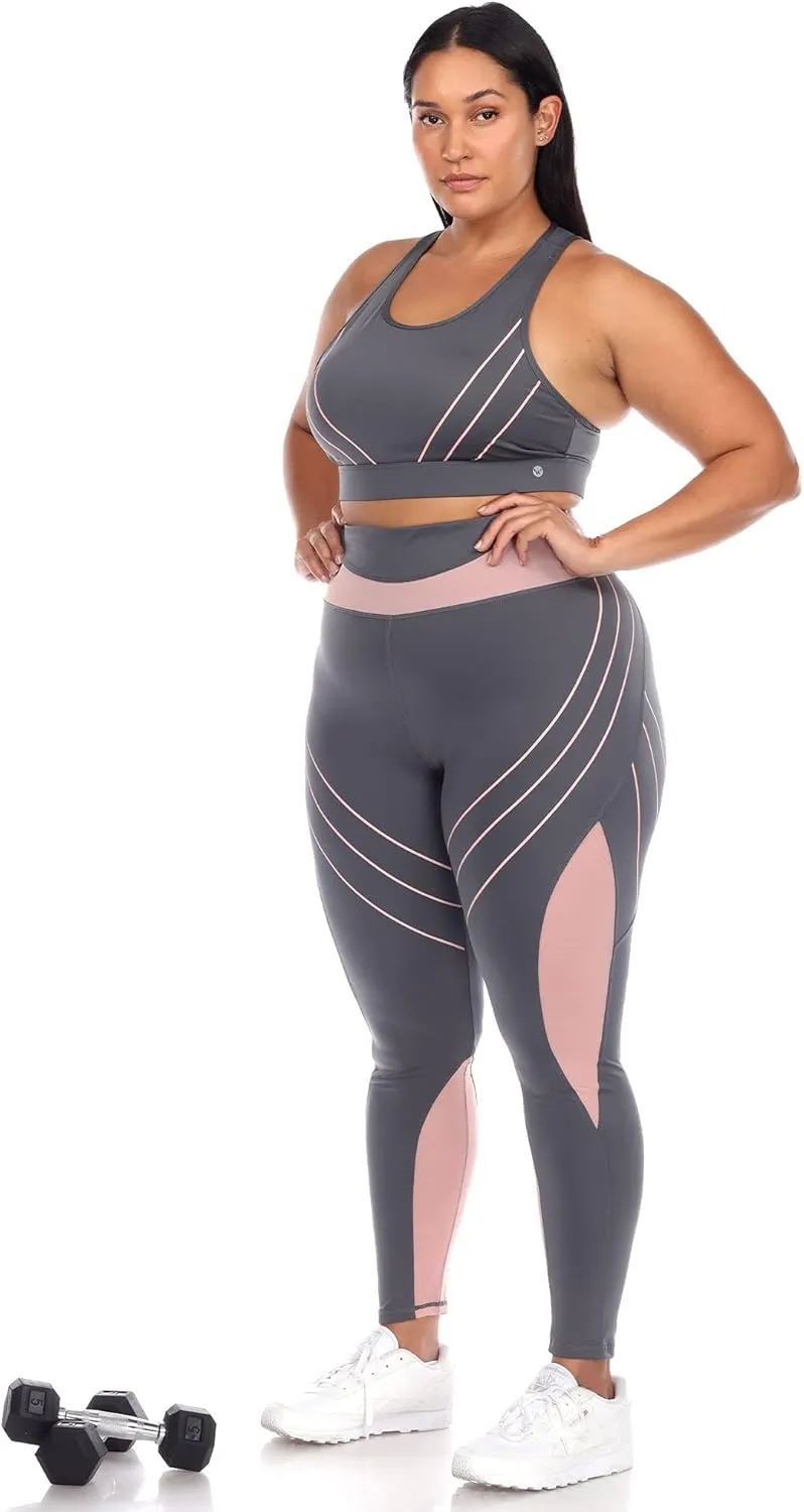 white mark Women's Plus Size High Waist Contour Striped Active Leggings