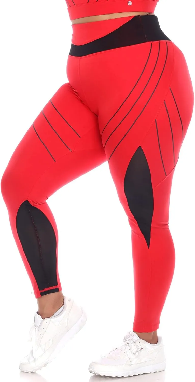 white mark Women's Plus Size High Waist Contour Striped Active Leggings