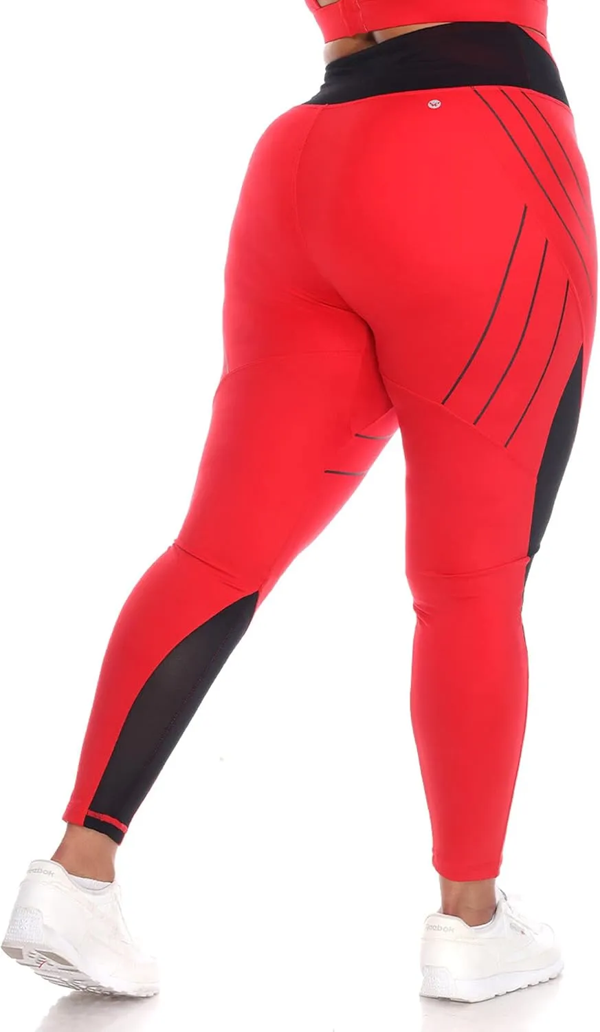 white mark Women's Plus Size High Waist Contour Striped Active Leggings