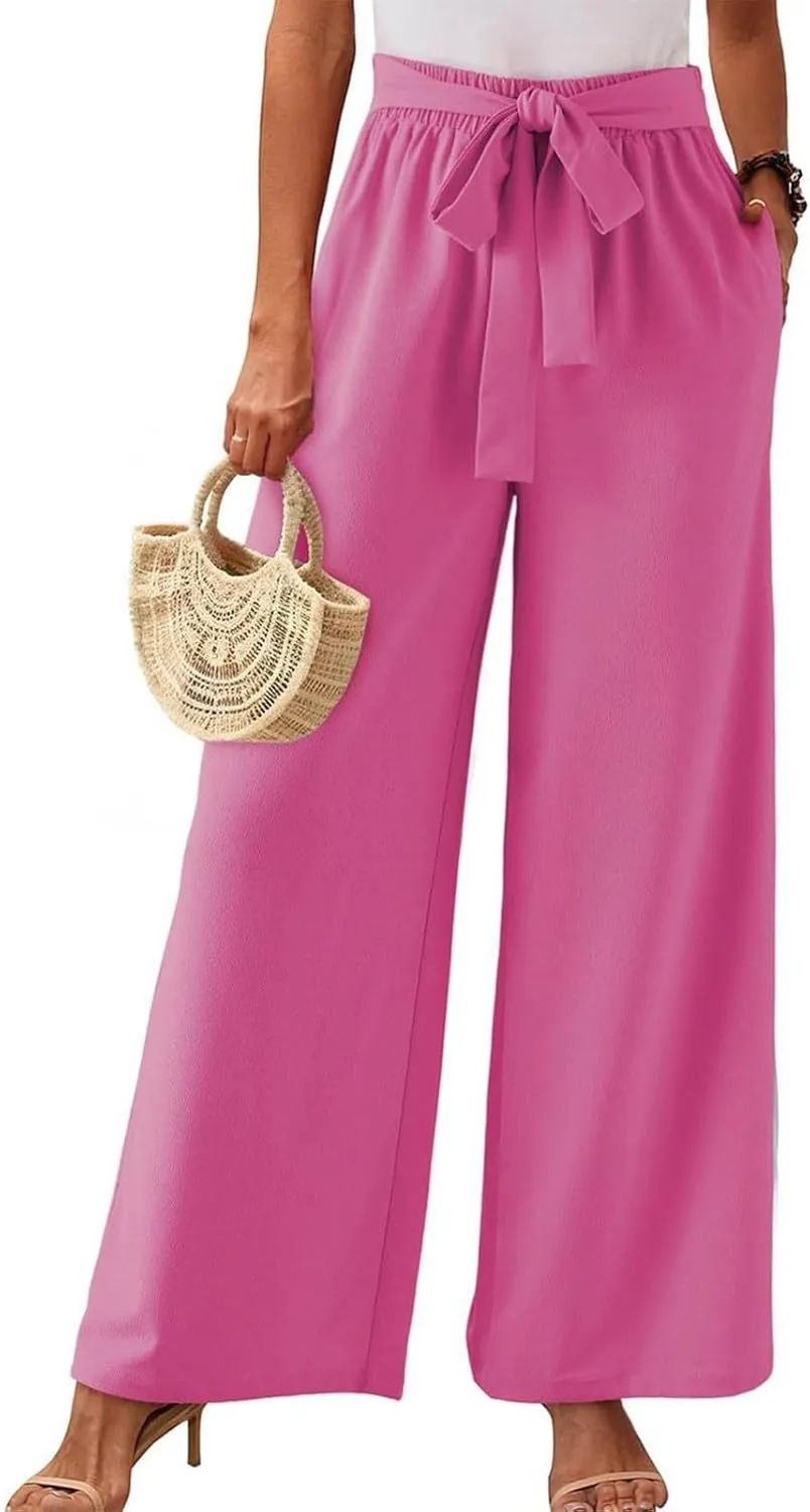 Wide Leg Dress Pants for Women Paperbag High Waisted Business Casual Pants Palazzo Lounge Pants Trousers with Pockets