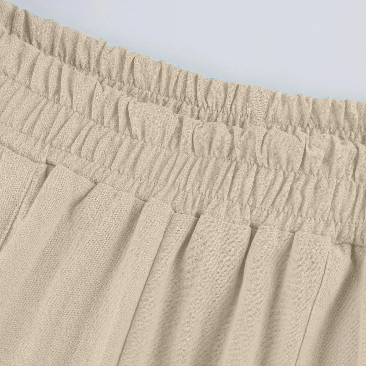 Wide Leg Linen Pants for Women Summer Palazzo Flowy Capri Palazzo Flowy Pants Casual High Waist Trousers with Pockets